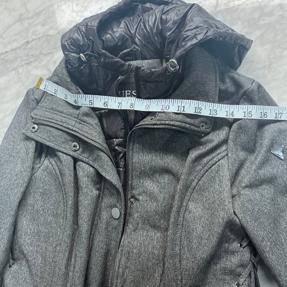 GUESS Women's Gray Pea Coat Trench with Hood and Insulated Puffer Vest S - Picture 12 of 13